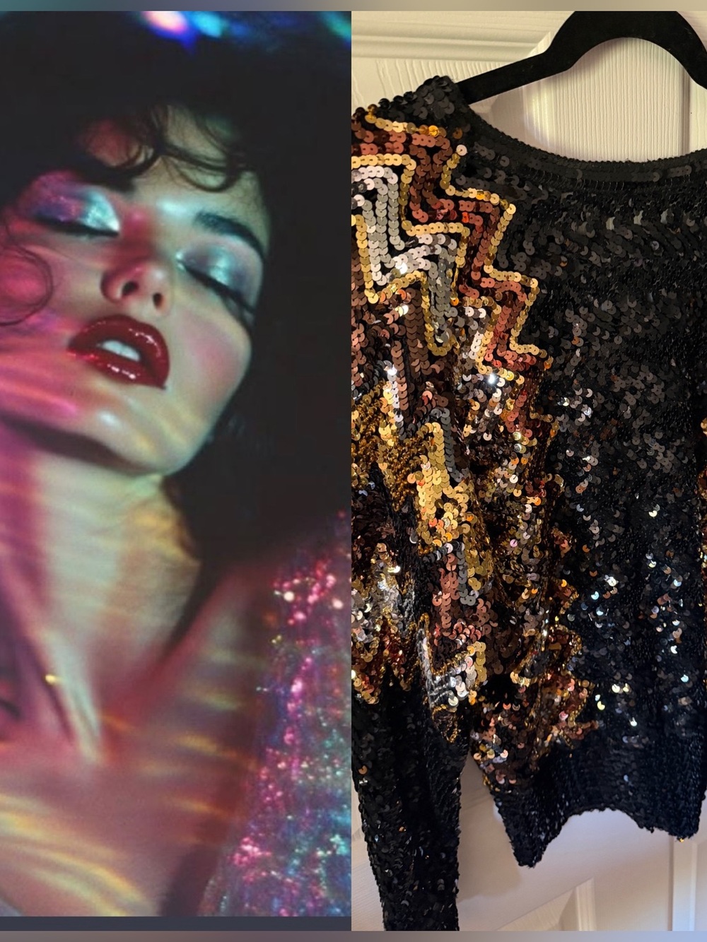 ♥️ Vintage stunning dolman Women's Long-Sleeve Top with Metallic Zigzag sequins